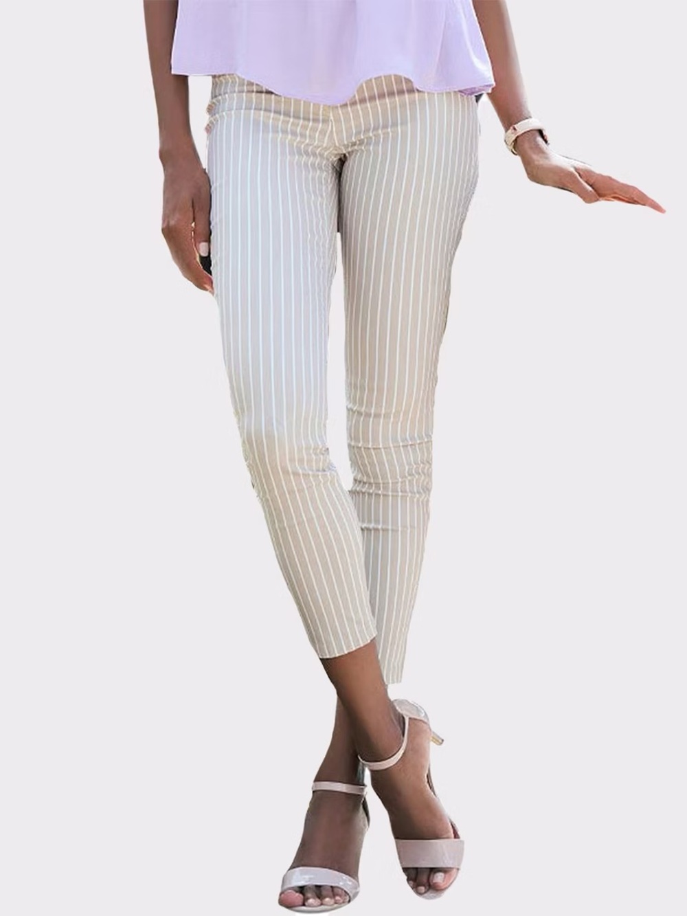 Lascana Skinny Leg Cropped Pants - White Stripe
